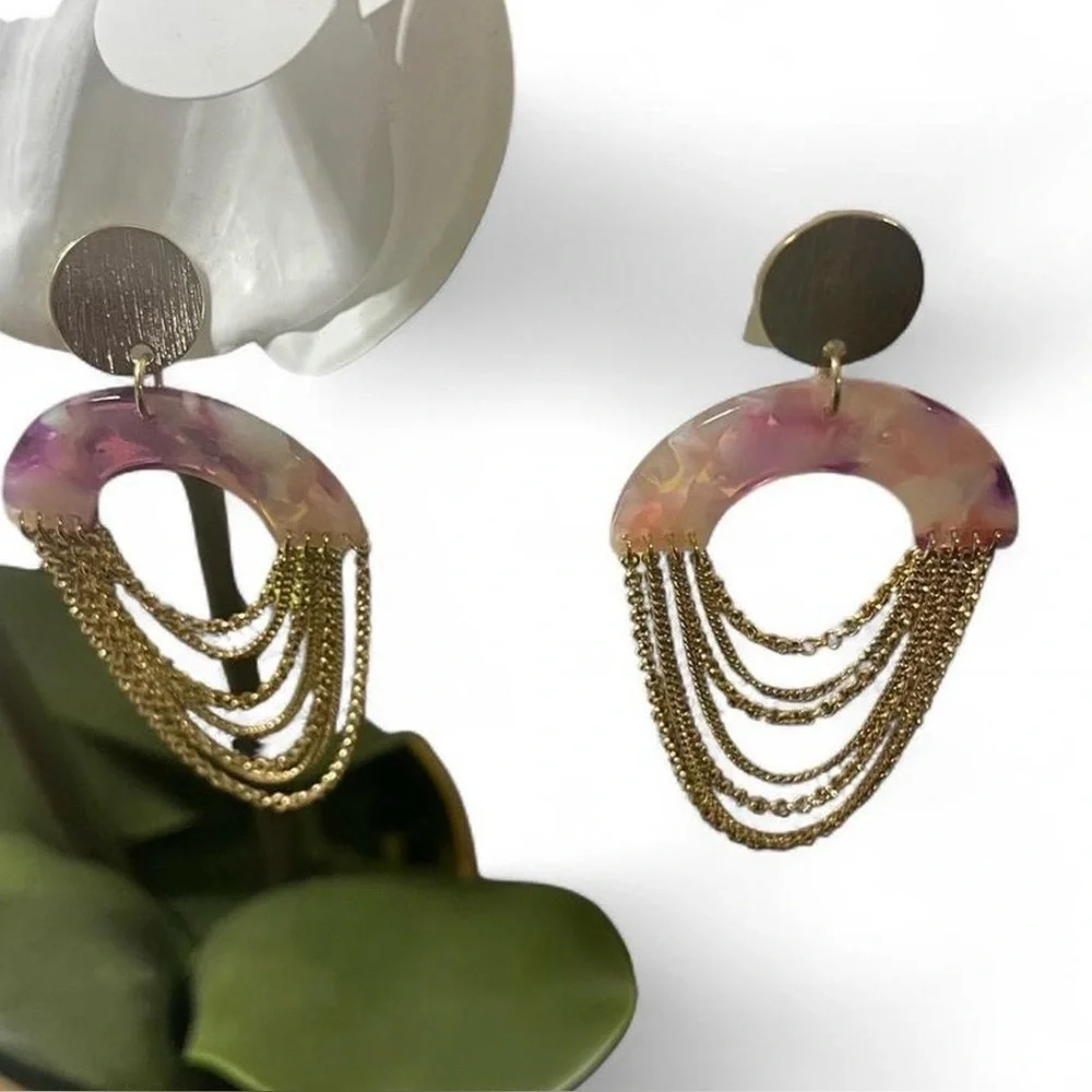 Serena Dangle Earrings Purple/ Gold Chain Feminine Everyday Wear Casual